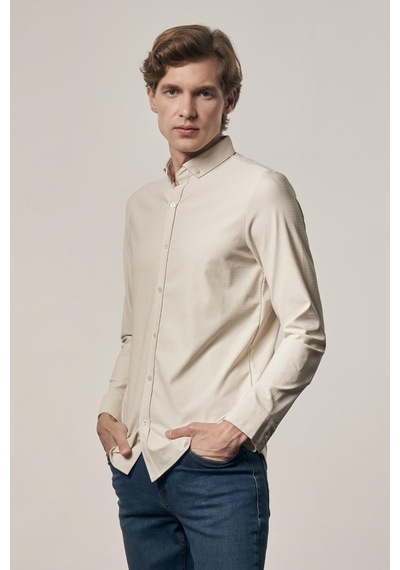 İmza Bej - Beyaz Smart Düğmeli Yaka Uzun Kol Cepsiz Slim Fit Casual Gömlek 1004255165 Bej - Beyaz İmza Bej - Beyaz Smart Düğmeli Yaka Uzun Kol Cepsiz Slim Fit Casual Gömlek 1004255165 Bej - Beyaz