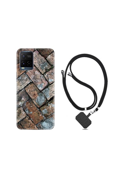 Vivo V21 Kılıf Desenli Silikon Boyun Askılı Retro Stone 1324
