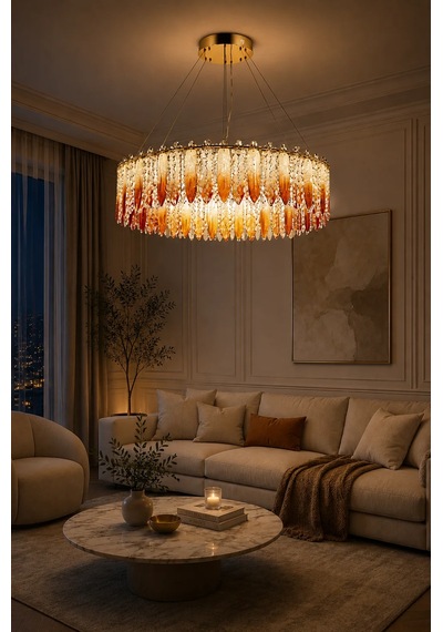 Modern Premıum Kuş Tüyü Gold Sarkıt Avize 3 Renk Led Salon Yemek Odası Avizesi 94w Beyaz