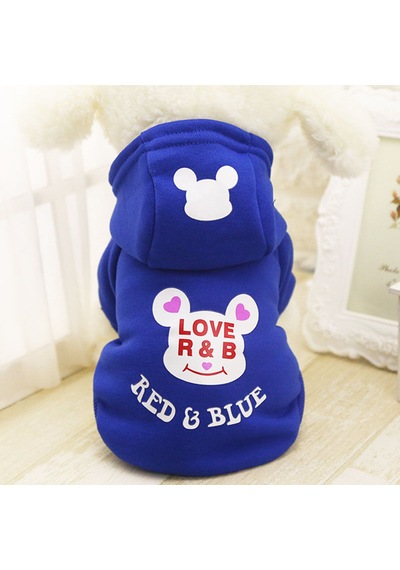 Köpek İçin Mavi Polarlı Kışlık Sweat Love Red & Blue