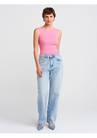 Dilvin 71782 Kar Yıkama Denim Mom Pantolon-mavi Mavi