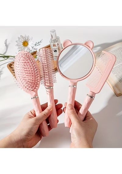 Yastık Tarak Seti Hd Ayna İle İğneli Fırça Plastik Kolu Kuaför Tarak 4 Adet Hediyelik Kutusunda Diğer