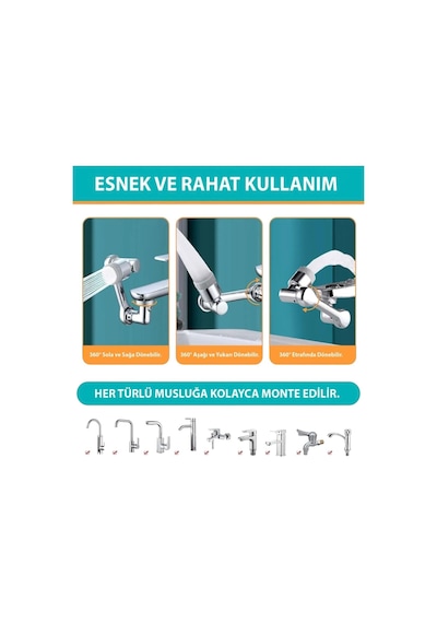 Evrensel 2 Modlu Robotik Kol Mutfak Banyo Musluk Başlığı