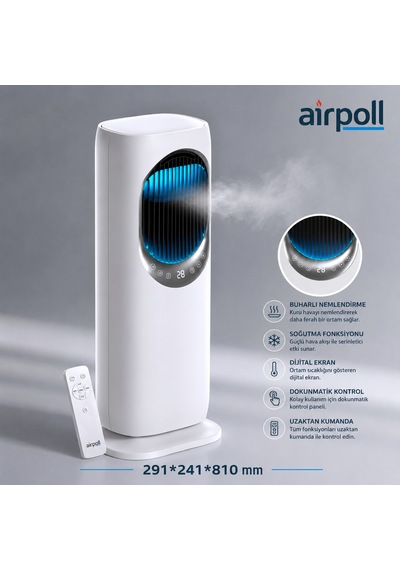 Soğutucu Isıtıcı Buharlı Mobil Fan Su Depolu 291 241 810mm Airpoll Hf02