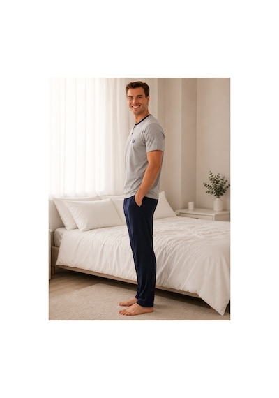 Pijamask Erkek Gri Melanj Düğmeli Yaka Pamuklu Uzun Pantolonlu Pijama Takımı Lacivert Alt Rahat Ev Giyim Gri Pijamask Erkek Gri Melanj Düğmeli Yaka Pamuklu Uzun Pantolonlu Pijama Takımı Lacivert Alt Rahat Ev Giyim Gri