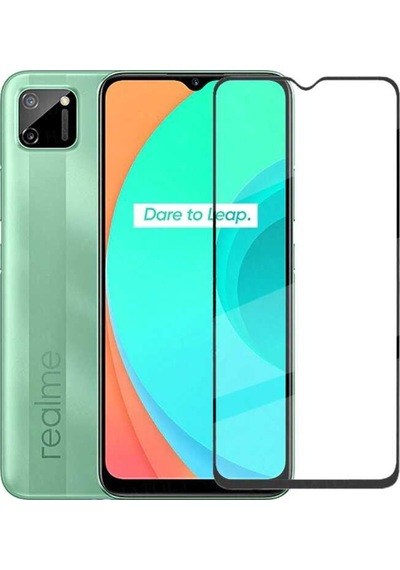 Realme C15 Kenarları Kırılmaya Dayanıklı Cam Ekran Koruyucu Siyah (531059570)