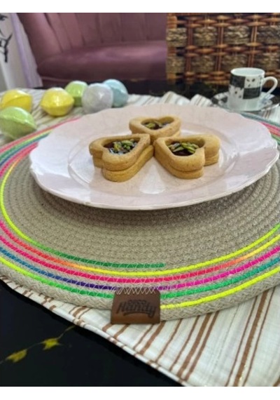 Decohandy 39cm Neon Renkli Şeritli Jüt Örme Supla Amerikan Servis Açık Gri