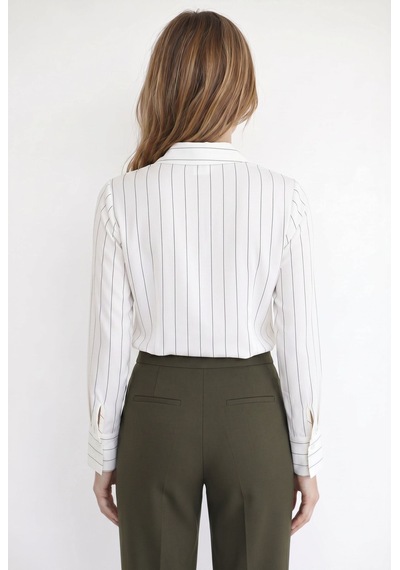 Tudors Kadın Slim Fit Dar Kesim Çizgili Viskon Yumuşak Dokulu Uzun Kollu Pensli Ekru Gömlek-52155
