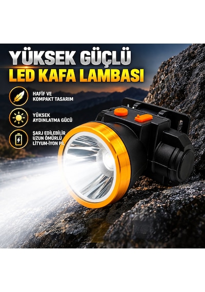 Goldkama Gk-985 Şarj Edilebilir 30w Yüksek Güçlü Led Kafa Lambası Uzun Menzilli, Güçlü Aydınlatma Ve Uzun Süreli Kullanım Siyah