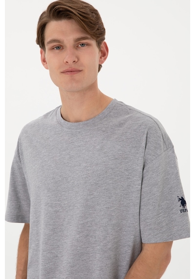 U.S. Polo Assn. Erkek Long Fit Bisiklet Yaka Gri Melanj Basic Tişört 50305988-VR086