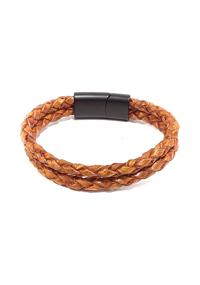 Terra Braided Hakiki Deri Erkek Bileklik Taba Örgü Mıknatıslı Kilit-1339 Antrasit