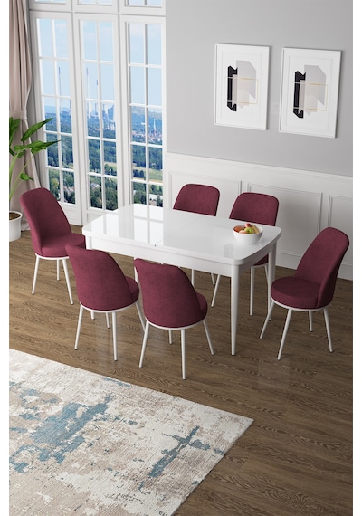 Canisa Zen Serisi 80x132 Mdf Açılabilir Beyaz Mutfak Masası Takımı 6 Bordo Sandalye Bordo Sandalye Beyaz Masa Canisa Zen Serisi 80x132 Mdf Açılabilir Beyaz Mutfak Masası Takımı 6 Bordo Sandalye Bordo Sandalye Beyaz Masa