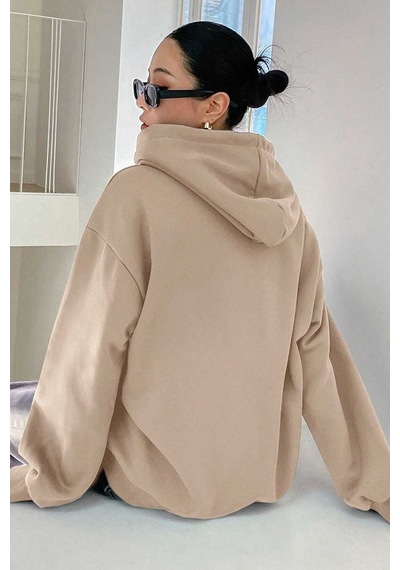 Uyguntarz Holiday Baskılı Unisex Oversize Sweatshirt Bej