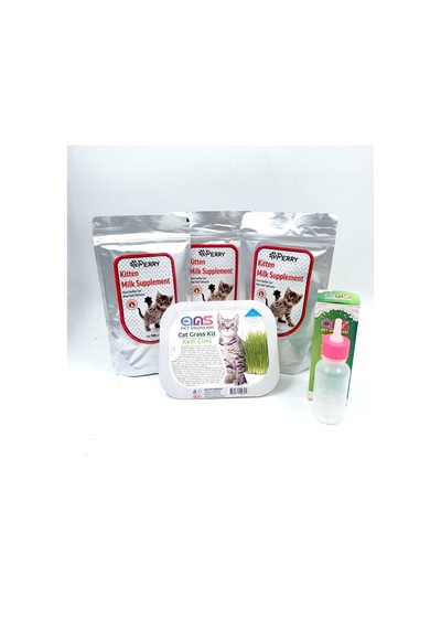 Perry Yavru Kedi Süt Tozu 3 Adet + 60ml Biberon + Kedi Çimi