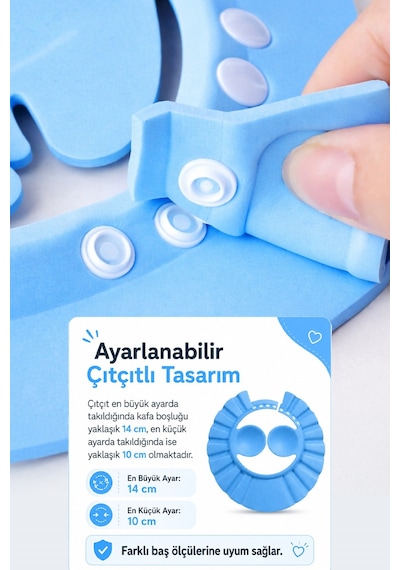 Ayarlanabilir Bebek Banyo Şapkası Yenidoğan Duş Bonesi Göz Kulak Koruyucu 28 CM Mavi
