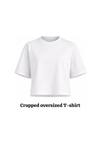 Kadın Beyaz Oversize Crop Pamuk T-shirt Beyaz
