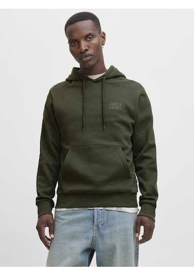 Jack & Jones Erkek Logo Baskılı Kapüşonlu Sweatshirt - Corp Yeşil