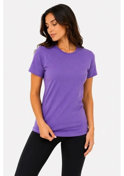 Defymoda Basic Tişört Bisiklet Yaka Kısa Kol Günlük Yazlık Slim Fit T-shirt - Mor