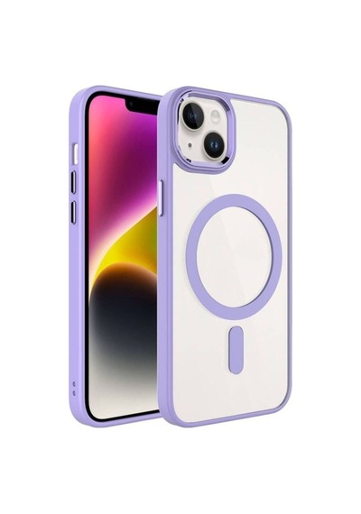 Apple Uyumlu iPhone 13 Kılıf Wireless Şarj Özellikli Zore Krom M-safe Silikon Kapak Lila
