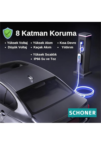 Schoner 22kw Taşınabilir Elektrikli Araç Şarj İstasyonu Wi-fi/bluetooth Smart 5 Metre Tip2 Kablolu Trifaz/monofaz