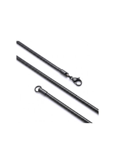 Premium Parlak Ve Şık Spiral Erkek Çelik Kolye 3mm 55cm 3183eck019 - Siyah Renk