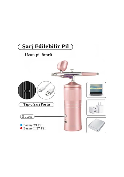 Şarjlı Airbrush Boya Tabancası Seti Kompresörlü Tırnak Sanatı, Hobi Boyama, Pasta Süs, Nemlendirici Sprey - 929905823