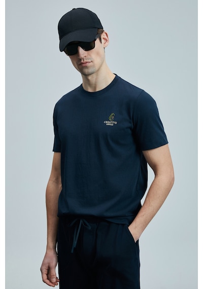 Lufian 111020263 Olıvıa Modern Grafik T- Shirt Erkek Tişort Lacivert