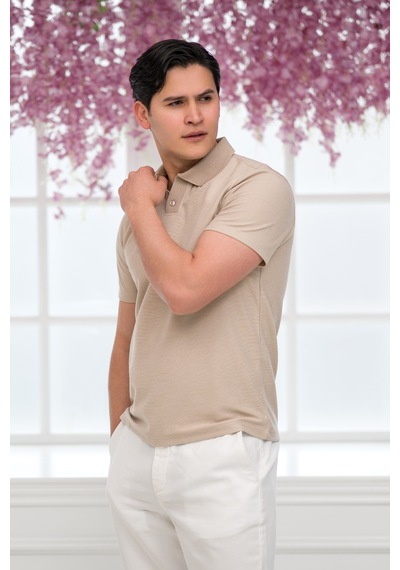 Advante Slimfit Spor Örgü Kumaş Tek Düğme Polo Yaka T-shirt Krem