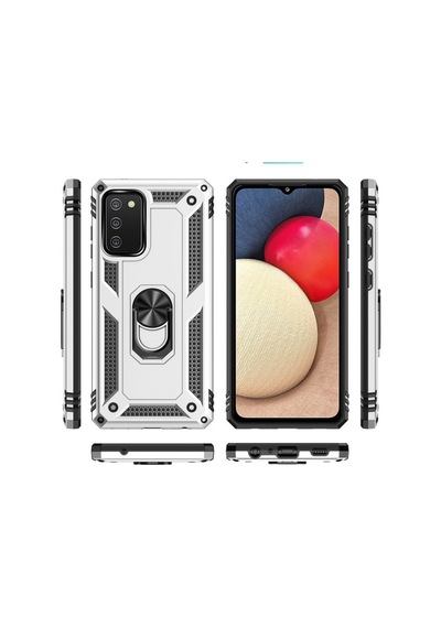 Samsung Galaxy Uyumlu A03s Kılıf Sofya Yüzüklü Silikon Kapak - Gümüş Bz8683140262242