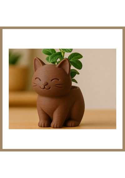 Bezos 3d Baskı Sevimli Kedi Saksı - Figürlü Sukulent Saksısı-kahverengi 22