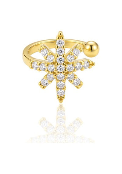 925 Ayar Gümüş Gold Zirkon Taşlı Yıldız Motifi Deliksiz Kıkırdak Küpesi Ear Cuff Barcode Altın