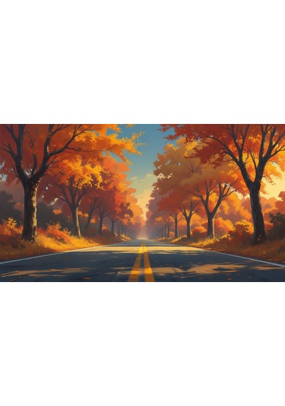 Doğa Ve Manzara Yatay Sonbahar Ağaçlarının Arasında Ufka Doğru Uzanan Yalnız Yol 06 Çerçevesiz 90x60cm Pvc Tablo