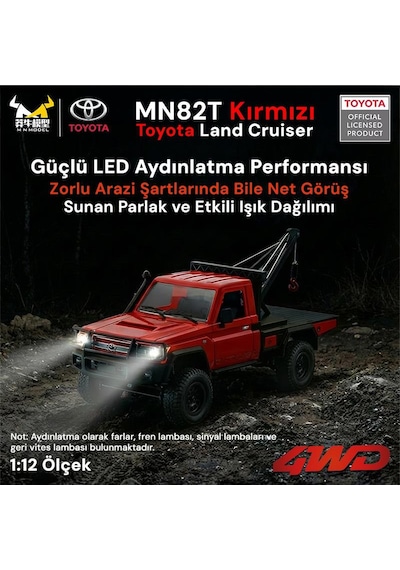 Mn Model Mn82t 1/12 Toyota Land Cruiser Lc79 4wd Rc Model Crawler Offroad Uzaktan Kumandalı Araba Truck Rtr Lisanslı Kırmızı+elektrik Vinçli+dahili Işık Seti Mn-82t