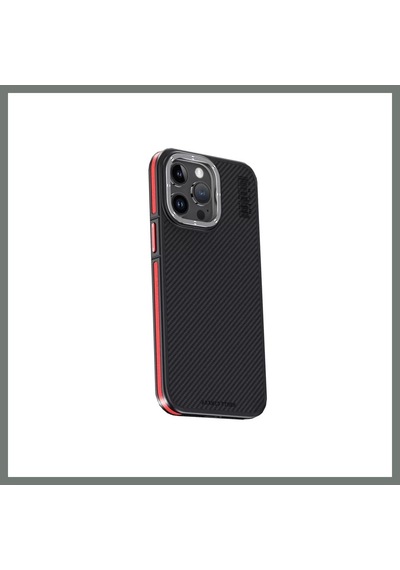 Bezos Joko İphone 15 Pro Uyumlu Kılıf Aramid 600d Kevlar Karbon Fiber Magsafe Kapak - Kırmızı Mmbz