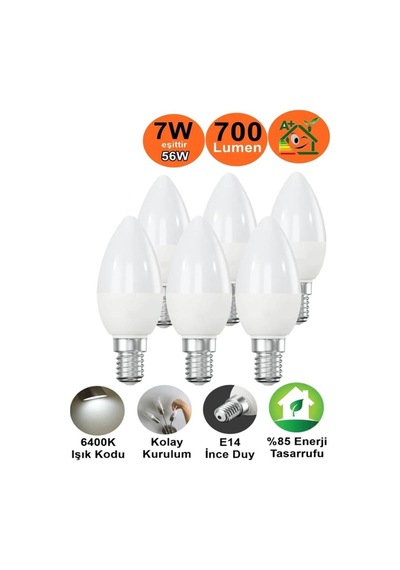 Şanled 7w Tasarruflu E14 Buji Beyaz Renk Led Ampul 10'lu