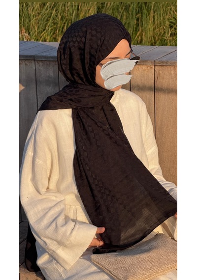 Qalortex Scarf Premium Pamuklu Jakar Şal-siyah