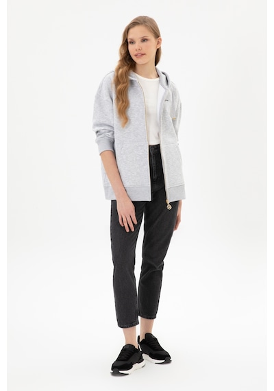 U.S. Polo Assn. Kadın Açık Gri Şardonlu Kapüşonlu Sweatshırt 50314130-VR001