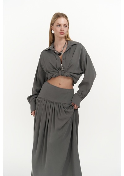 Mai Collection Mai Studios Co. Ginevra Gri Gömlek Etek Takım Gri