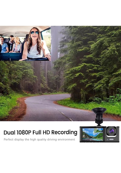 Shineyee "3'lü Kameralı Wifi Araç Kamerası: 1080p Ön + İç + Arka Görüş, Gece Görüşü, Döngü Kayıt, 2 İnç Ekran"