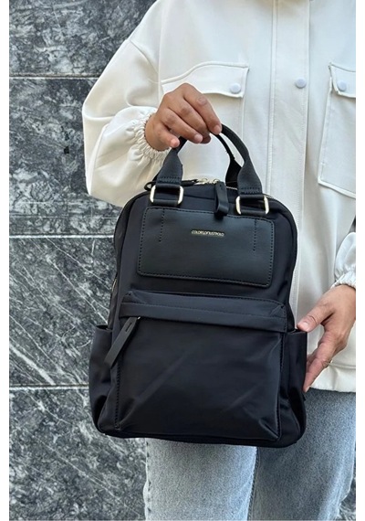 Just Polo Kadın Ayarlanabilir Askılı Su Geçirmez İthal Saten Kumaş Lüks Sırt Çantası Shopper Siyah