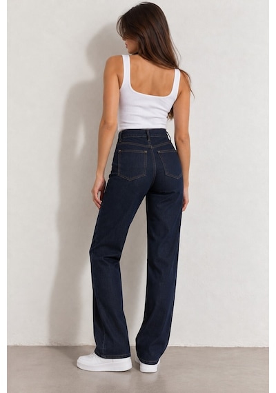 Zdnjeans Kadın Yüksek Bel Koyu Lacivert Palazzo Jean Pantolon