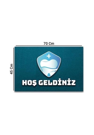 Valerine Life Diş Kliniği Turkuaz Renk Hoş Geldiniz Diş Doktoru Kapı Önü Paspası 45x70cm