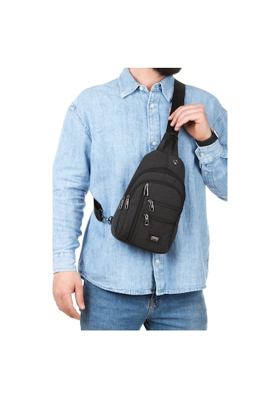 Torz Unisex Siyah Omuz Çantası Su Geçirmez Kanvas Kumaş Body Bag Çift Taraflı Çapraz Postacı Çanta Antrasit