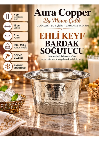 Aura Copper Bakır Ehli Keyf Bardak Soğutucu El İşçiliği Ec-00007 Dövme - Gümüş