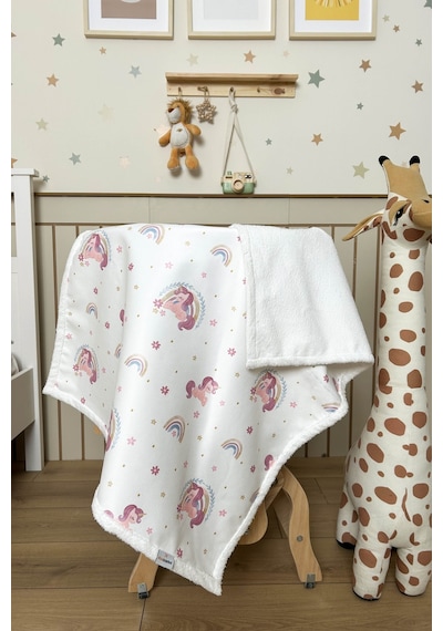 Fluffy Bebek Battaniyesi 70x100 Cm Unıcorn Desen Pembe
