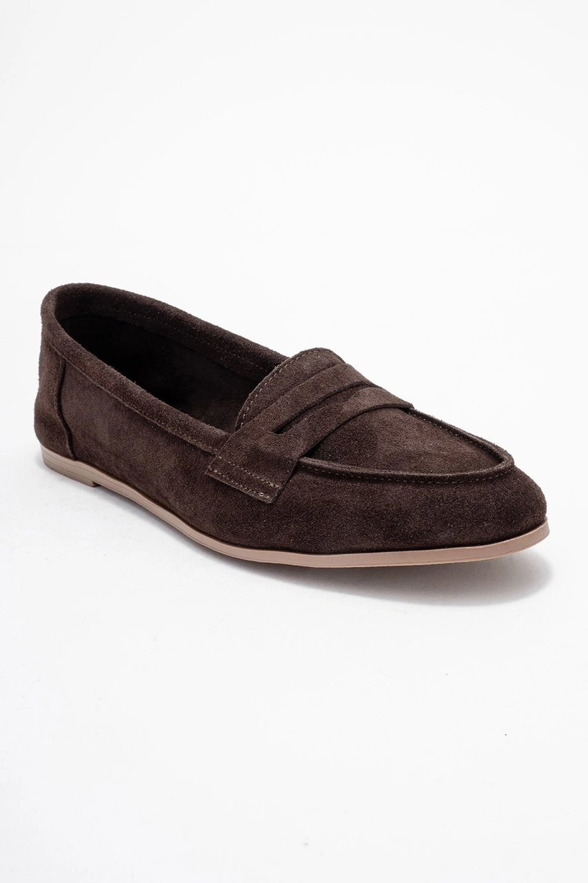 Luvishoes Luvi Shoes F02 Koyu Kahverengi Süet Hakiki Deri Kadın Loafer Ayakkabı Koyu Kahverengi