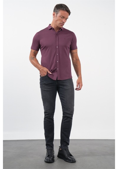 İmza Bordo İtalyan Yaka Kısa Kol Cepsiz Slim Fit Pamuklu Gömlek 1004260158 İmza Bordo İtalyan Yaka Kısa Kol Cepsiz Slim Fit Pamuklu Gömlek 1004260158