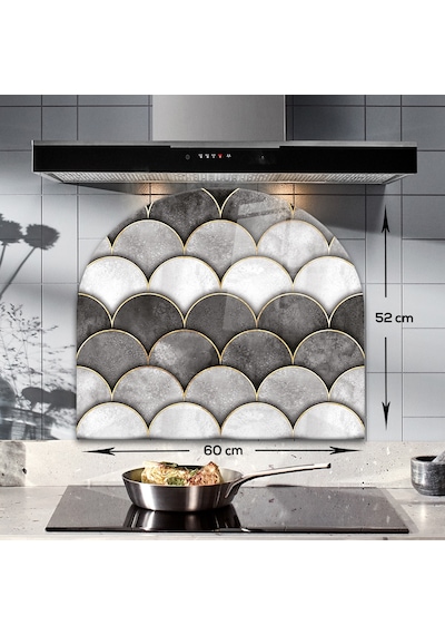 Decorita Cam Ocak Arkası Koruyucu | Oval Şekilli | Balık Pulu