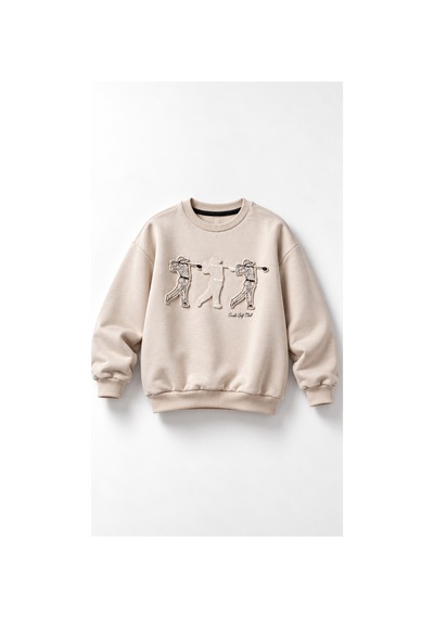 Overdo Kids Erkek Çocuk Kabarma Baskılı 2ip Sweatshirt Bej