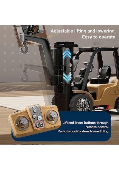 Şarjlı Mini Metal Forklift Uzaktan Kumandalı - Kumandadan Hareketli, Gerçekçi İnşaat Deneyimi Sarı